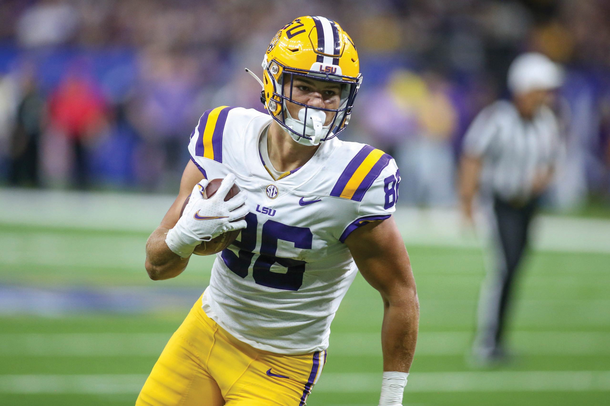 LSU junior tight end Mason Taylor speaks at SEC Media Days on July 15 ...